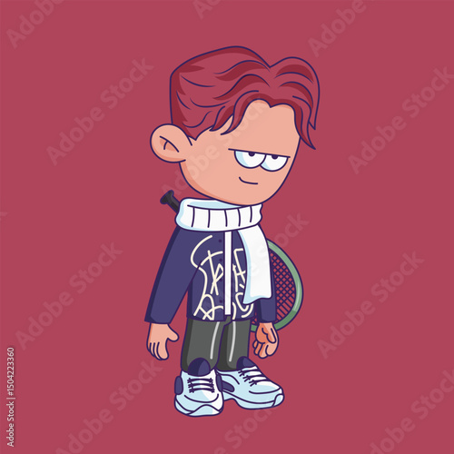 Cartoon-style character illustration with a bored or tired expression.
