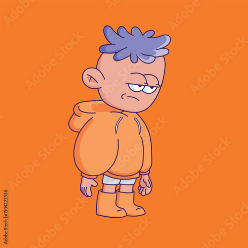 Cartoon-style character illustration with a bored or tired expression.