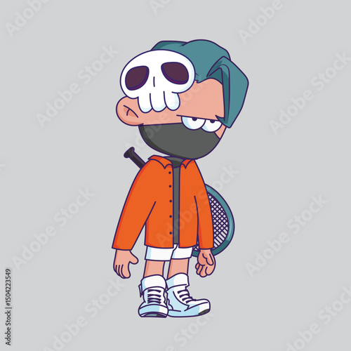 Cartoon-style character illustration with a bored or tired expression.