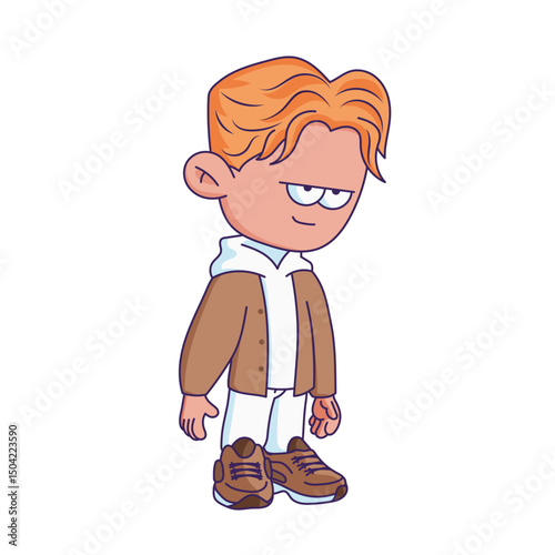 Cartoon-style character illustration with a bored or tired expression.