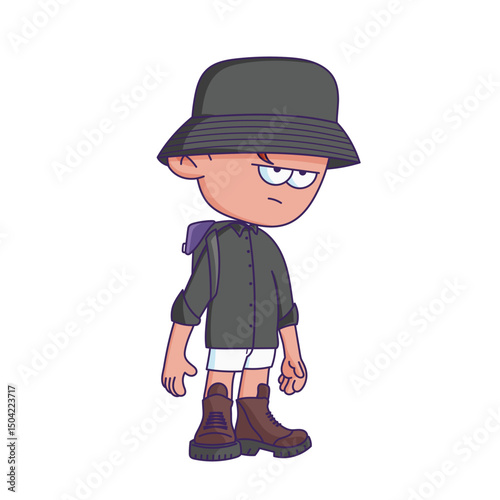 Cartoon-style character illustration with a bored or tired expression.