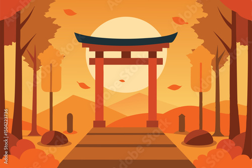 illustration of a temple in the background
