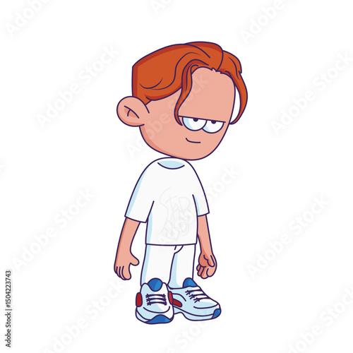 Cartoon-style character illustration with a bored or tired expression.