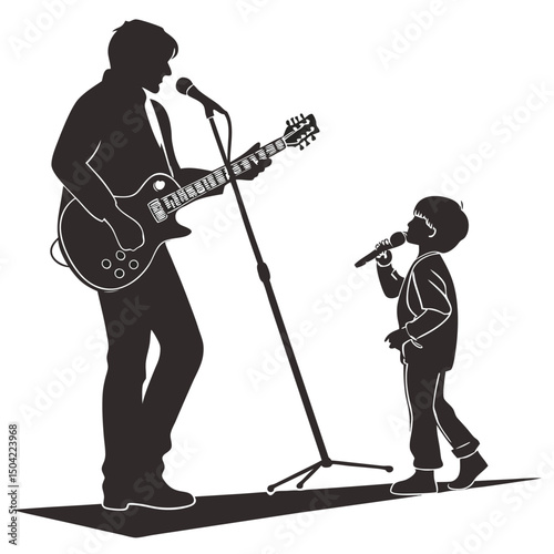 Solid black silhouette of a guitarist strumming, vector EPS