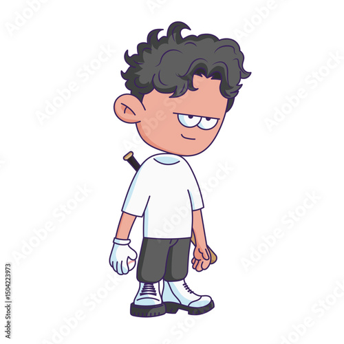 Cartoon-style character illustration with a bored or tired expression.