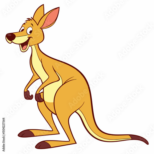 Сartoon happy Kangaroo. Children's vector illustration. Isolated on white background. Side view.