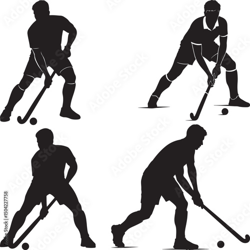 Field Hockey Player Action Silhouette Sport Game Vector