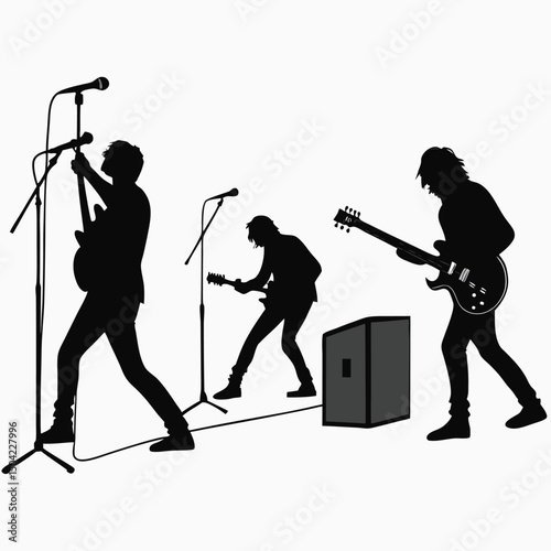 Solid black silhouette of a guitarist strumming, vector EPS