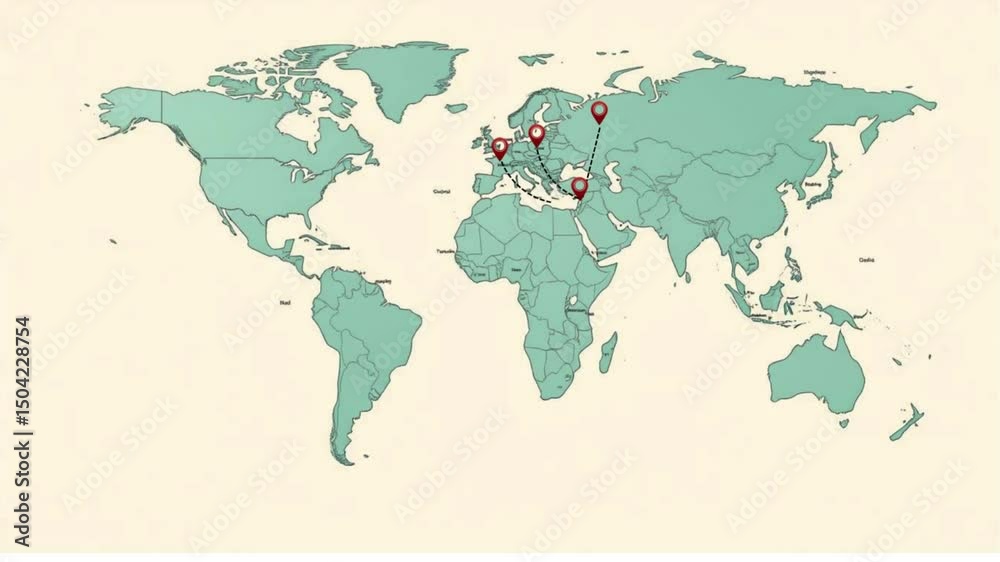 Animated World Map with Red Markers and Dashed Lines Representing Countries of Repatriation to Israel