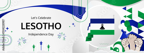 Lesotho Independence Day modern greeting banner. 4 October Happy National Day. Festive horizontal background with flag colors, great for carnival poster, tourism campaign, holidays flash sale