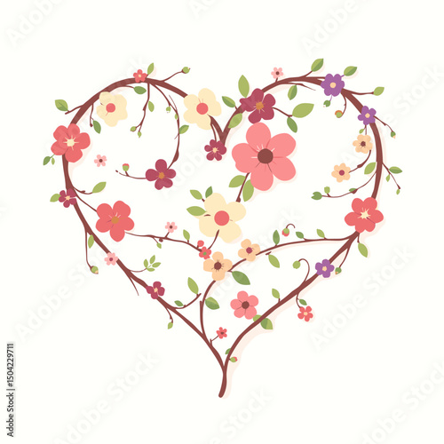Floral Heart Design: Elegant Spring Flowers Arranged in a Heart Shape