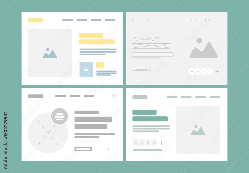Website Header Footer Landing Page Wireframe Design Stock Template ...