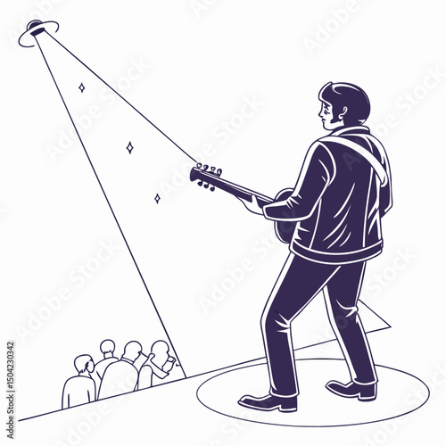 Solid black silhouette of a guitarist strumming, vector EPS