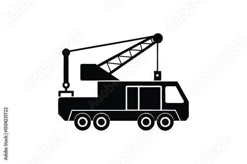 Mobile crane machine silhouette on white background