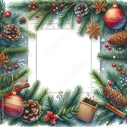 christmas frame with fir branches