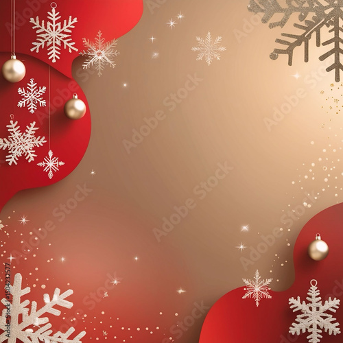 Elegant Christmas Background with Gold Snowflakes and Red Decorations
