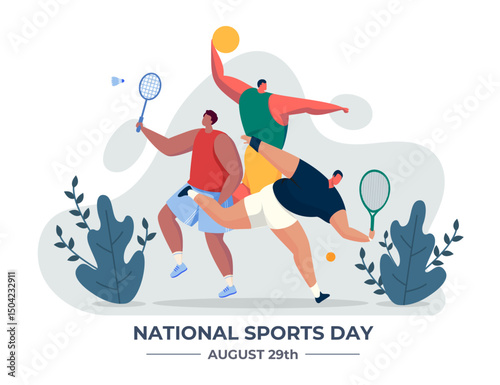 Cute cartoon sports vector illustrations, athlete character paintings, ball game promotional posters, fitness and healthy life photo