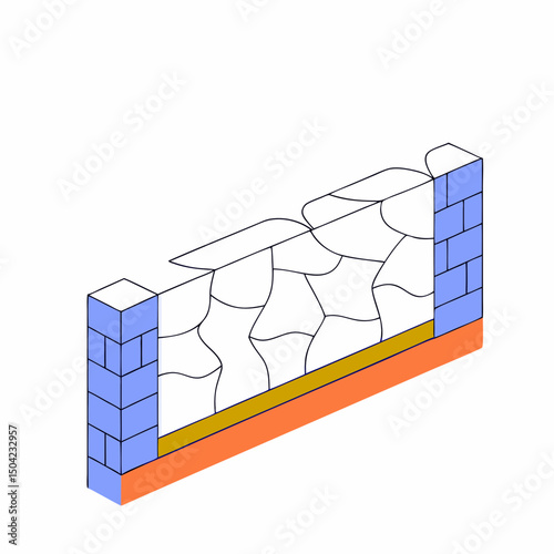 Vector ultra realistic texture of stone wall with blue and orange accents, showcasing intricate details and design, Copy space