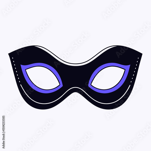 Vector simple black mask with purple accents, designed for festive occasions and celebrations, adds touch of mystery, Copy space