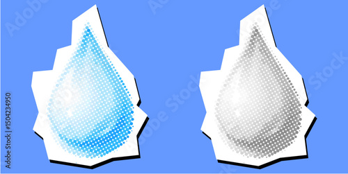 Water droplet dotted collage element pointilize in paper torn vector for fluid, hydration, and eco theme. Ideal for water care, weather concept, abstract tear, and clean design visuals.