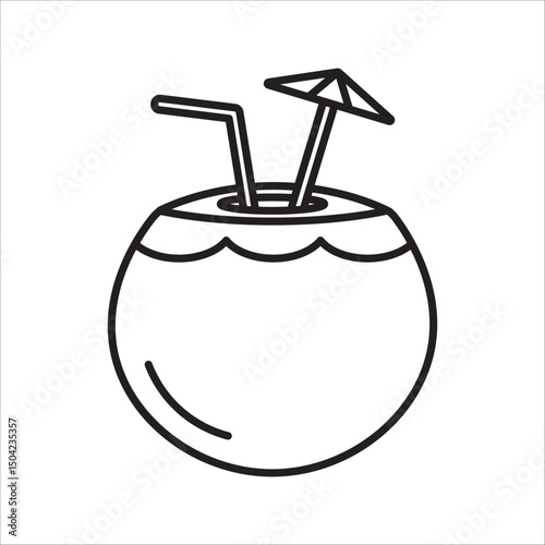  Tropical coconut drink icon, summer, beach, vacation vector illustration. on white background
