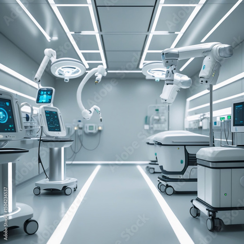 Futuristic Operating Room with State-of-the-Art Medical Robots