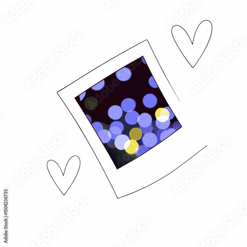 Vector photo featuring blurred blue and gold lights, surrounded by heart shapes, evoking sense, Copy space