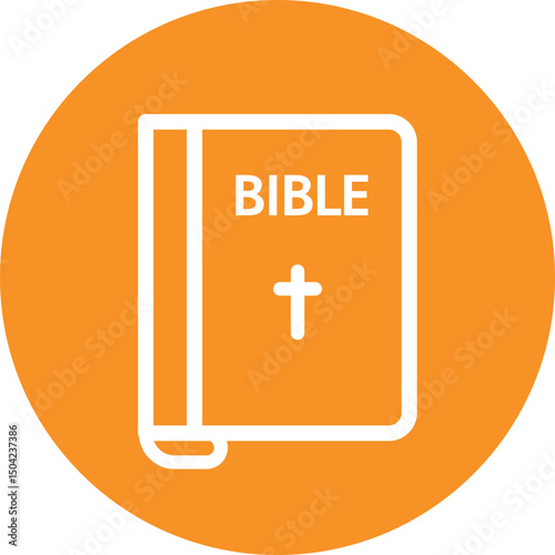 Flat bible icon with cross and BIBLE text on orange circular background
