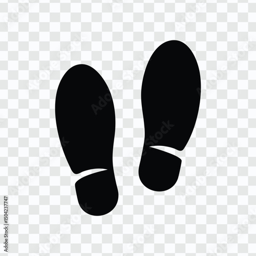 Black shoe footprints icon, human step prints silhouette, walking footsteps on transparent background, simple design