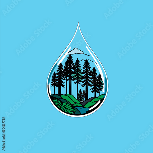 Forest Reflection in a Water Drop: Nature Conservation Icon