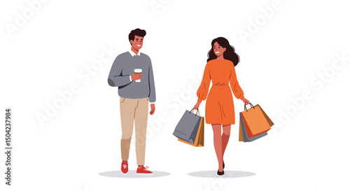 Happy Couple Enjoying Retail Therapy Shopping Bags and Coffee