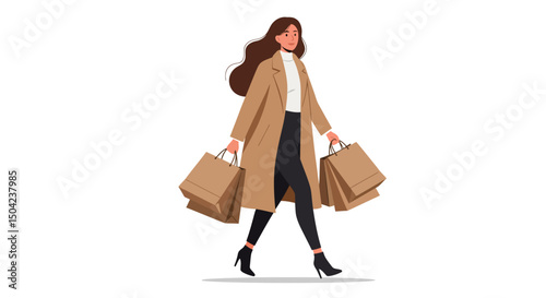 Stylish Woman Enjoying Retail Therapy  A Happy Shopping Spree Illustration