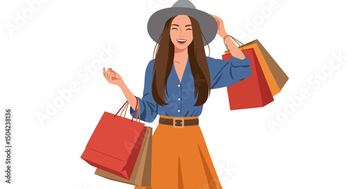 Happy Woman Enjoying Shopping Spree with Colorful Bags
