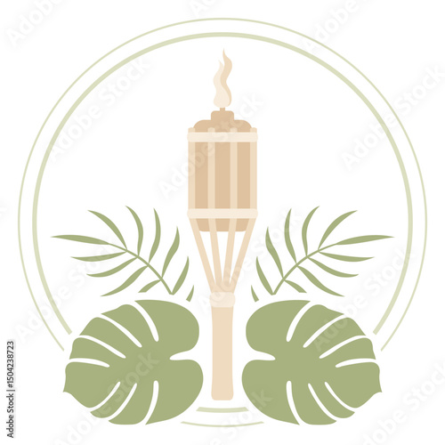 Tiki torch circle with leaves
