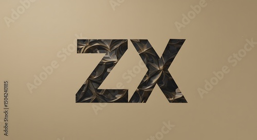 Geometric ZX Letters Filled with Abstract Dark Floral Pattern on Beige Background