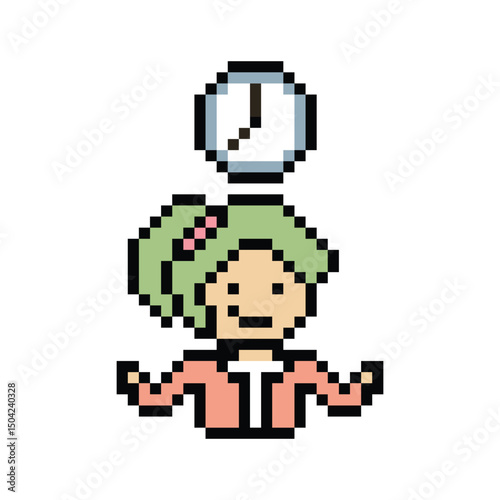 Cartoon cute pixel cartoon 8bit character business woman time management work deadline decoration 8 bit female schedule smart character 8bit png vector.