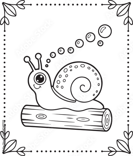 Cute kawaii snail cartoon vector line art coloring page for kids and toddlers