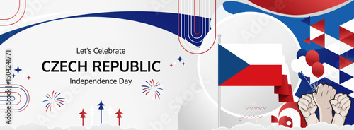 Czech Republic Independence Day modern greeting banner. 28 October Happy National Day. Festive horizontal background with flag colors, great for carnival poster, tourism campaign, holidays flash sale