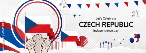 Czech Republic Independence Day modern greeting banner. 28 October Happy National Day. Festive horizontal background with flag colors, great for carnival poster, tourism campaign, holidays flash sale