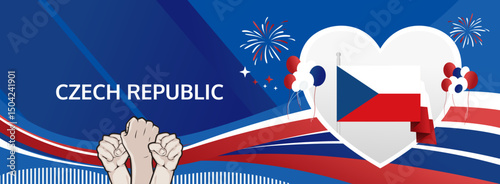Czech Republic Independence Day modern greeting banner. 28 October Happy National Day. Festive horizontal background with flag colors, great for carnival poster, tourism campaign, holidays flash sale