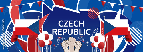 Czech Republic Independence Day modern greeting banner. 28 October Happy National Day. Festive horizontal background with flag colors, great for carnival poster, tourism campaign, holidays flash sale