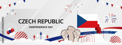 Czech Republic Independence Day modern greeting banner. 28 October Happy National Day. Festive horizontal background with flag colors, great for carnival poster, tourism campaign, holidays flash sale
