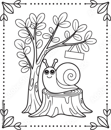 Cute kawaii snail cartoon vector line art coloring page for kids and toddlers