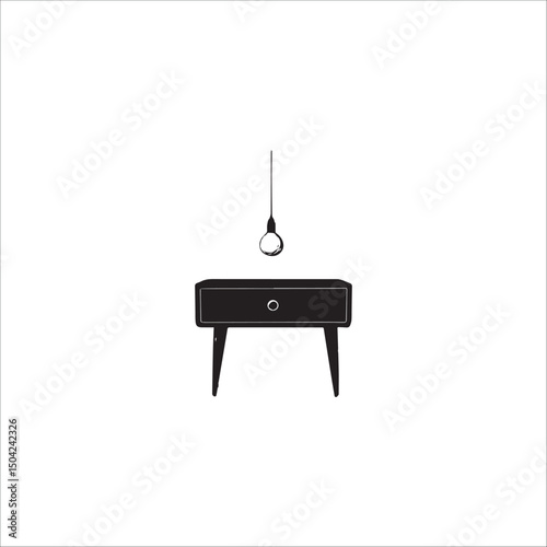 a neat nightstand on legs with a hanging lamp