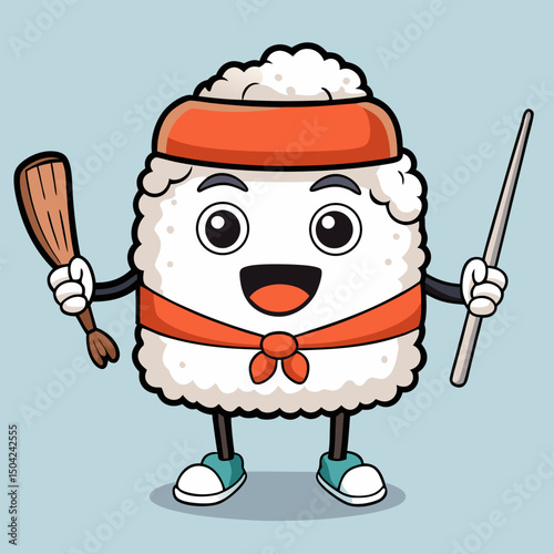 Funny cartoon chef character illustration holding a blank sign