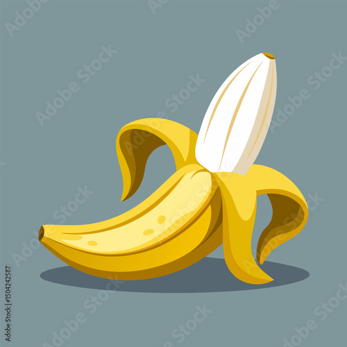 Fresh tropical yellow bananas, peeled and unpeeled, isolated on a white background, perfect for a healthy fruit snack or diet illustration