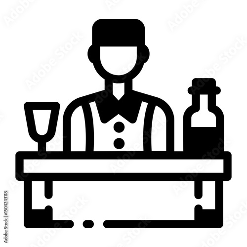 An outline style icon of cocktail bartender character