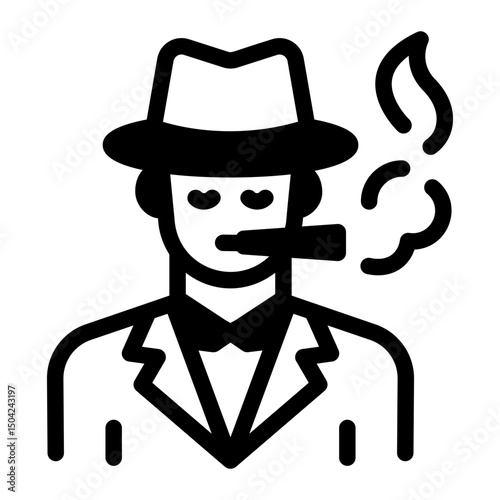 An icon showing smoking gentleman in linear style
