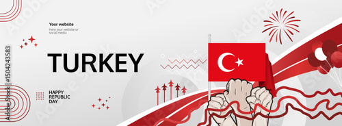 Turkey National Day modern greeting banner. 29 October Happy Republic Day. Festive horizontal background with flag colors, great for carnival poster, tourism campaign, holidays flash sale