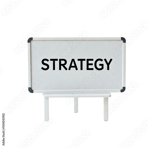 Mini whiteboard with “STRATEGY” written on it isolated on transparent background 